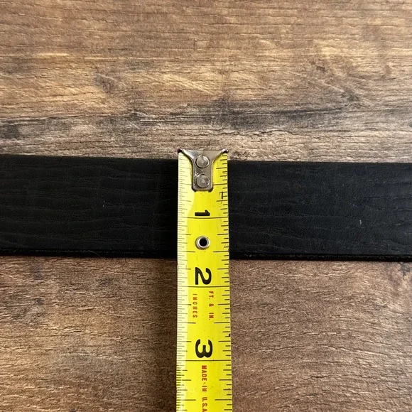 Vintage Western Leather Belt Brass Oval Buckle Black Womens Medium USA Made - Picture 5 of 7